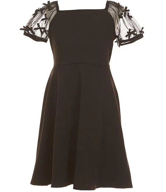 Big Girls Puffed-Sleeve Scuba Crepe Fit-And-Flare Dress