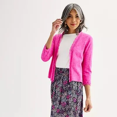 Women's Croft & Barrow® Open Front Pointelle Cardigan