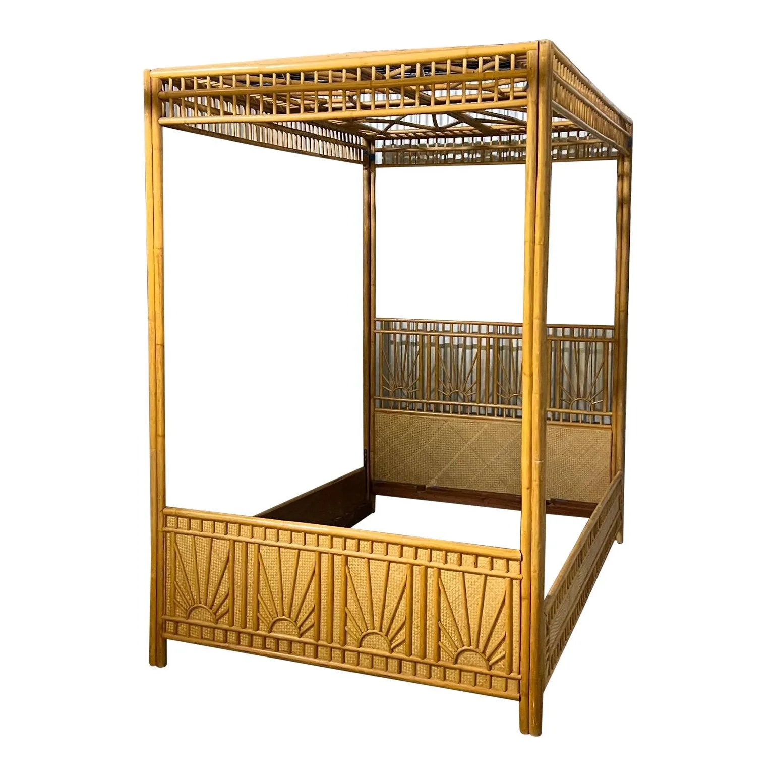 Chinese Chippendale Bamboo/Grasscloth Canopy Bed