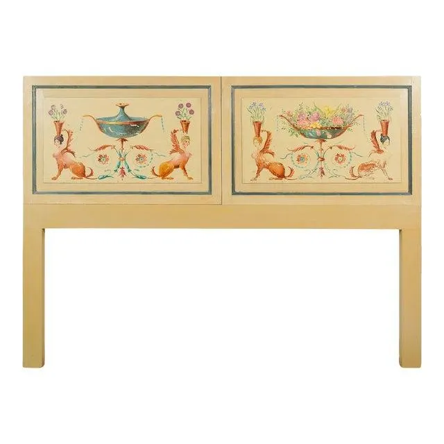 King Sized Headboard Featuring a Pair of Danish Painted Panels in the Pompeiian Taste, 1890