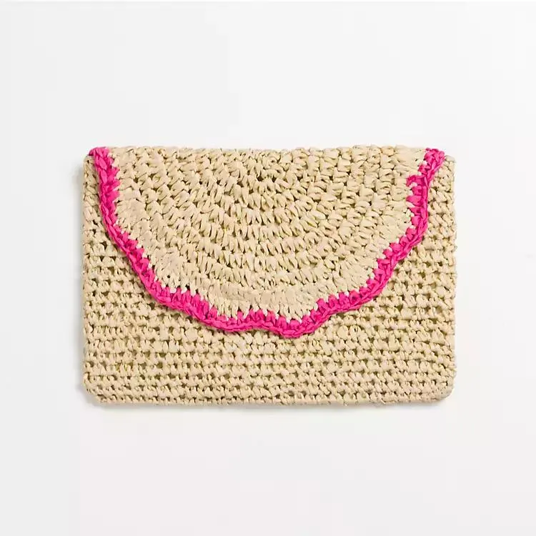 Pink Raffia Clutch