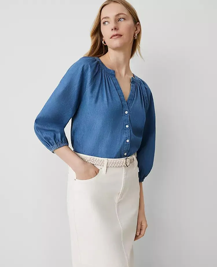 Weekend Collection Chambray Raglan Popover