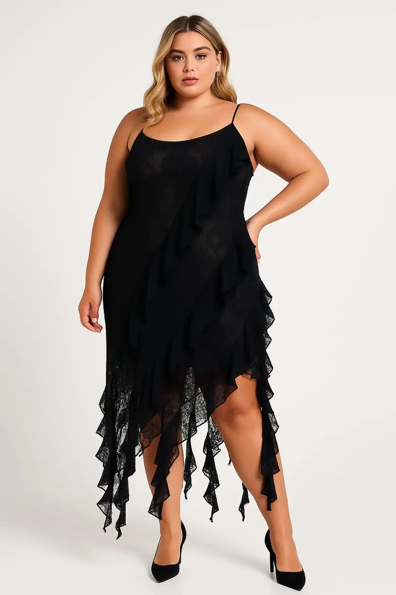 Plus Size Cascading Ruffle Dress