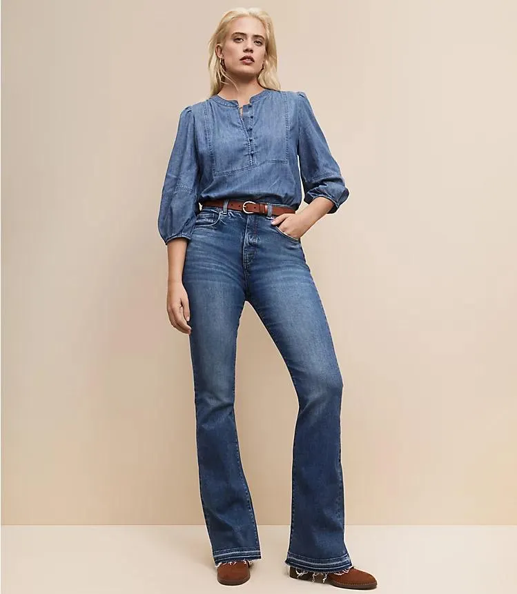 Chambray Bubble Sleeve Top