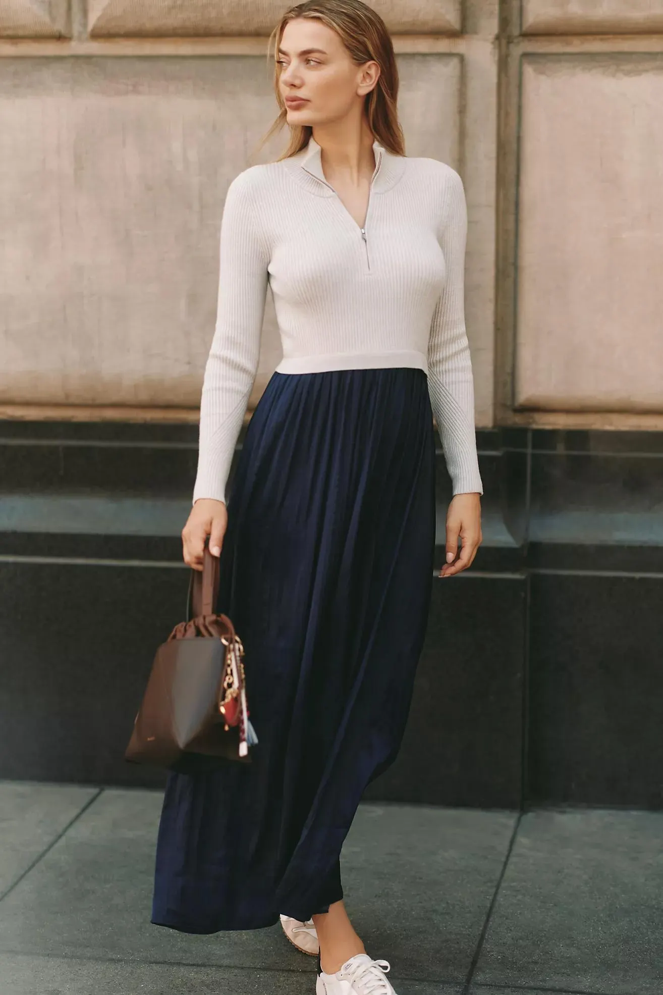 The Thea Long-Sleeve Half-Zip Maxi Dress