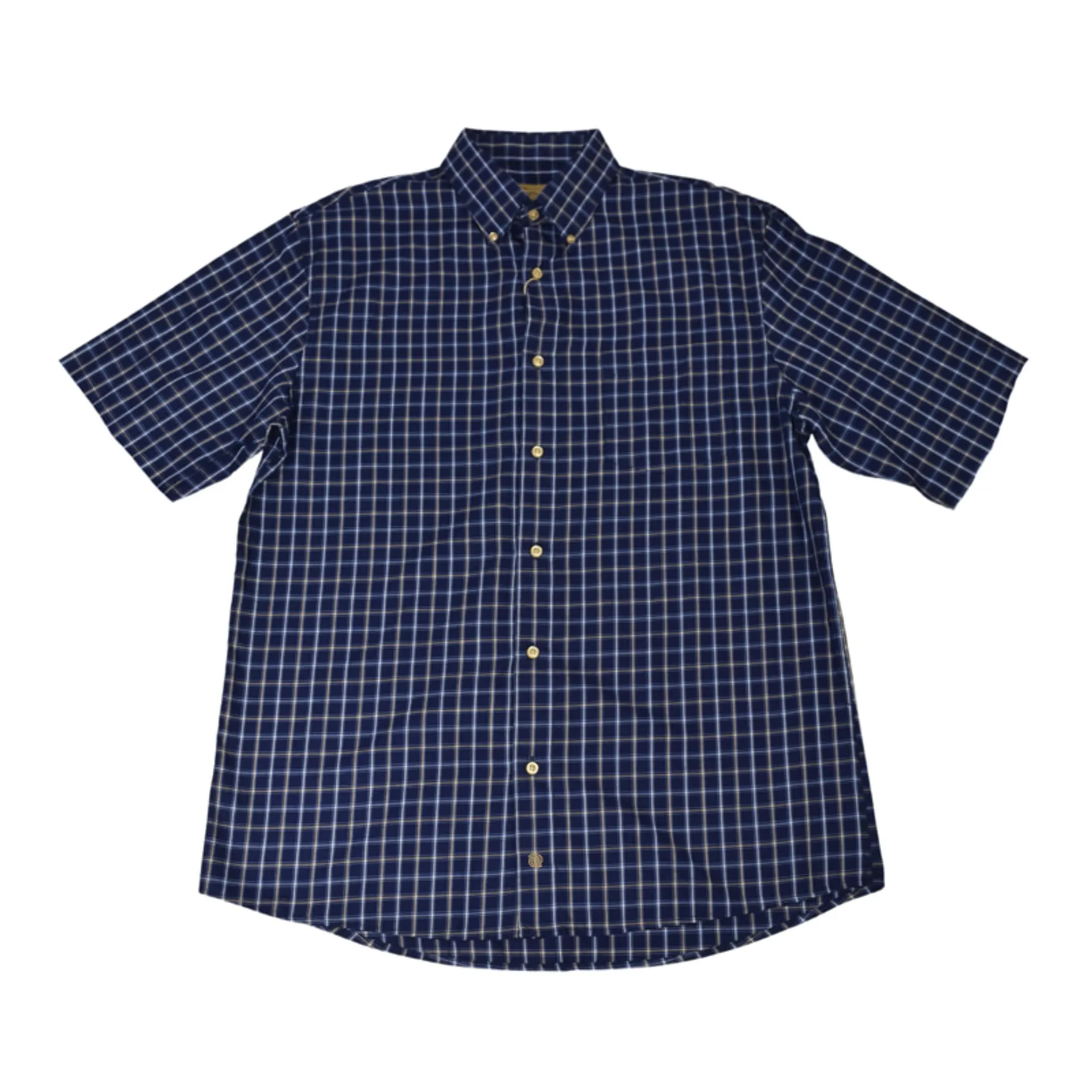 Gunnison Creek Men's Navy Blue Plaid Button Down Short Sleeve Shirt