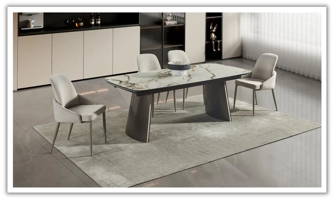 Jennifer Italia Kora 2 Lead Extendable Dining Table Set in Metal Base