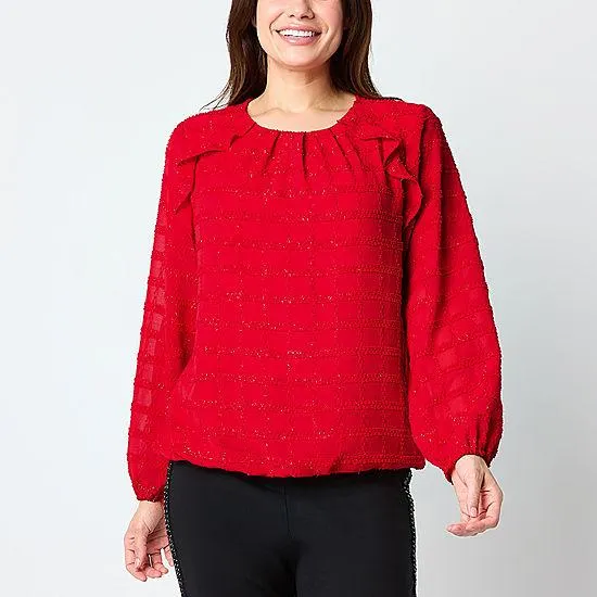 Liz Claiborne Womens Round Neck Long Sleeve Blouse