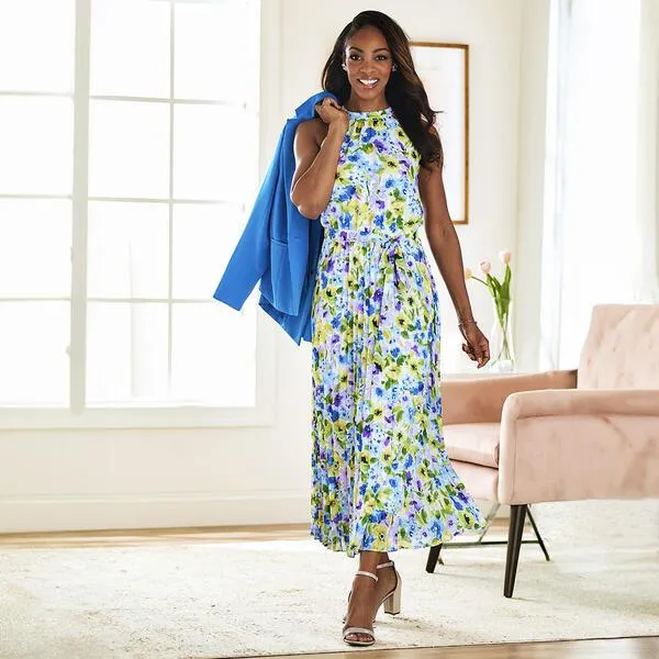 Womens Emma & Michele Sleeveless Halter Maxi Dress