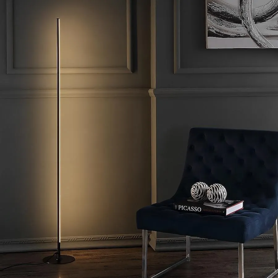 JONATHAN Y Iris Integrated Modern Contemporary 59.5-in Black Stick Floor Lamp with No shade Shade