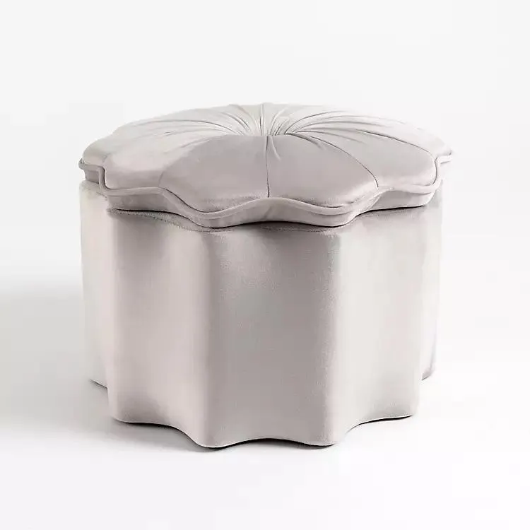 Gray Tufted Scallop Storage Ottoman
