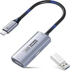 Guermok 4K USB3.0 Video Capture Card with PD 100W, 2K@30FPS or 1080P@60FPS HDMI to USB-A/C Capture Card for Streaming, Works with iPad Quest 3, MacOS, Switch2/1 PS5/4, Xbox, Camera, Silver
