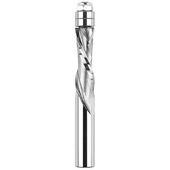 Spiral Compression Flush Trim Router Bit 1/2 Inch Shank, 1-1/2 Inch Cutting Length, Extra Long 4 Inch, Solid Carbide UP/Down Cut Spiral Router Bits with Bottom Bearing for Wood Trimming