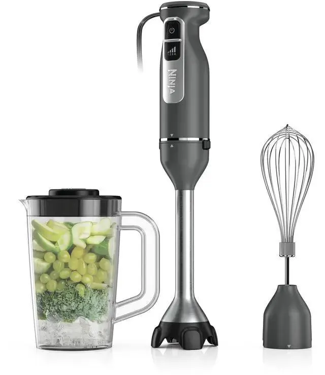 Immersion Blender and Whisk, Hand Stick Blender, 4 speeds, with SplatterShield and PanProtect, 4-Cup Blending Vessel, Dishwasher Safe, 5-ft Cord, Ergonomic, Dark Gray, CI201GY