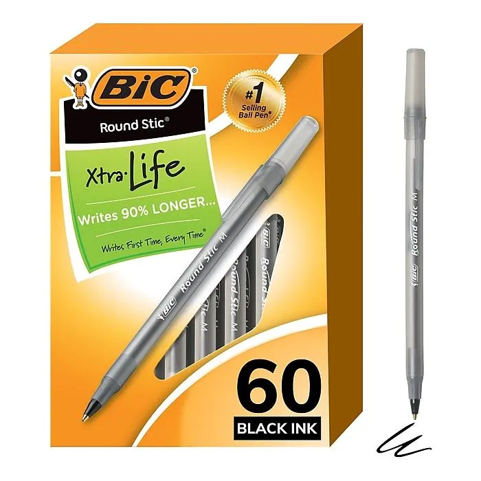 BIC Round Stic Xtra-Life Ballpoint Pens,