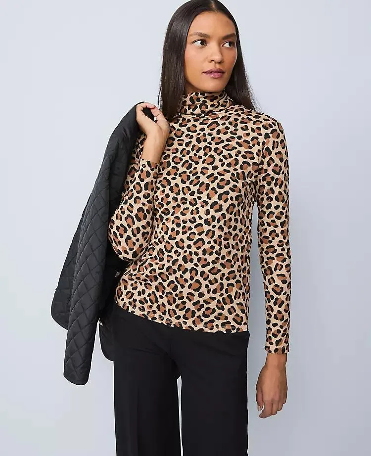 Weekend Collection Animal Print Turtleneck Top