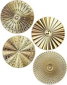Hicarer 4 Pcs 12 Inch Metal Wall Art Decor Sunburst Hanging Metal Artwork Decor Wall Art Decorations for Home Living Room Office Gift for Christmas(Gold)