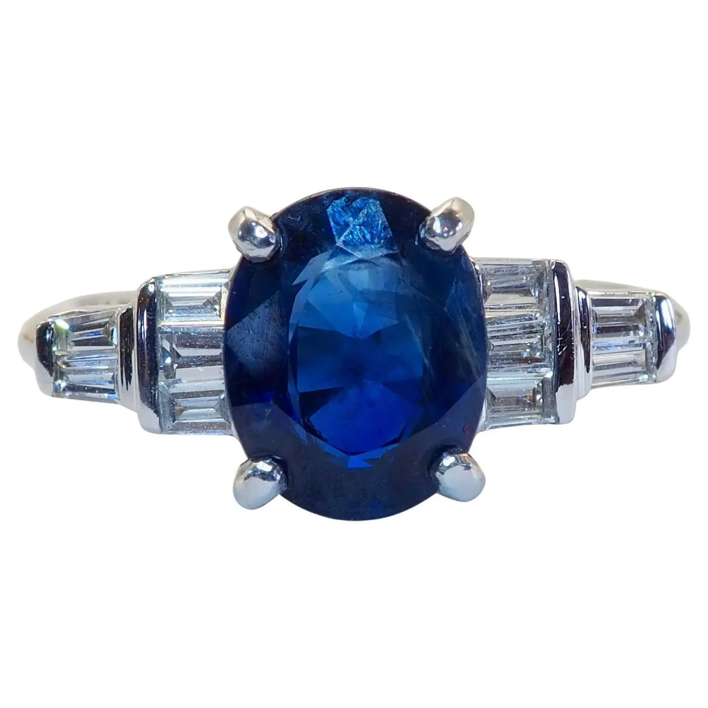 18K White Gold 3.54ct Deep Thai Blue Sapphire & 0.26ct Diamond Fine Ring