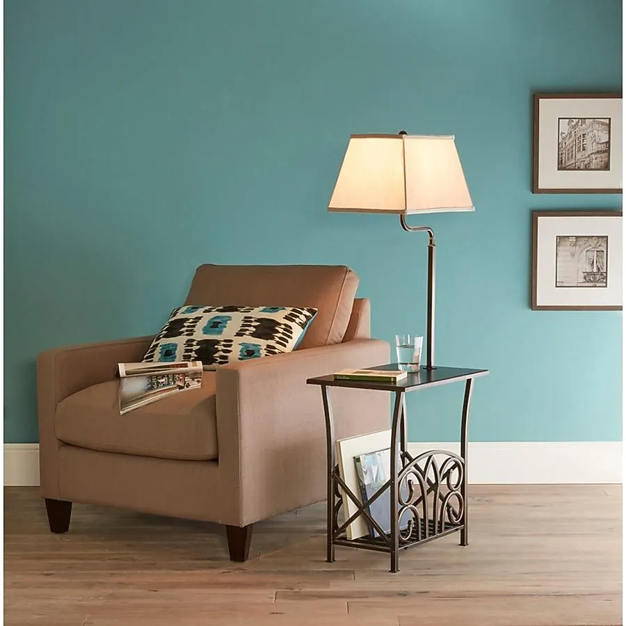 allen + roth 54-in Bronze Shelf Floor Lamp with Fabric Shade