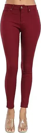 WAYRUNZ Womens Hyper Ultra Stretch Comfy Pants Colored Mid-Rise Skinny Jean Juniors Jegging