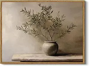 InSimSea Framed Wall Art for Living Room Rustic Olive Branch Still Life Wall Decor Room Aesthetic Oil Painting Farmhouse Art Prints Minimalist Canvas Décor for Bedroom, Bathroom or Office 12x16In