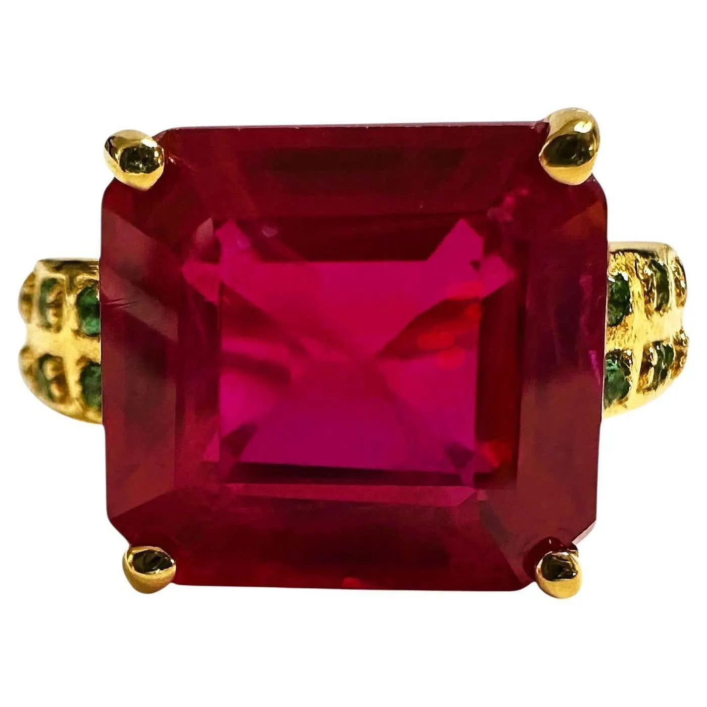 New 8.12 Red Sapphire & Diamond Cut Tsavorite Y Gold PL Sterling Ring