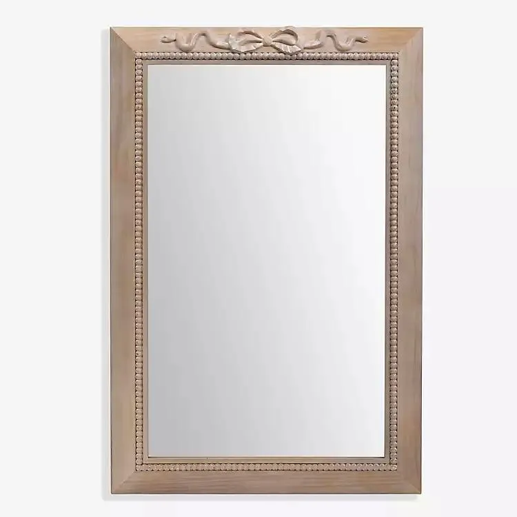 Natural Bow Beaded Wood Wall Mirror