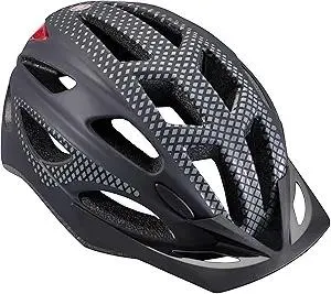 Schwinn Beam Lighted Helmet for Adults, Size 58 - 62 cm for Riders Ages 14+, Rear LED Light, Reflective Strips, Adjustable Dial and Straps, 17 Air Vents, Removable Visor, Adult Bike Helmet