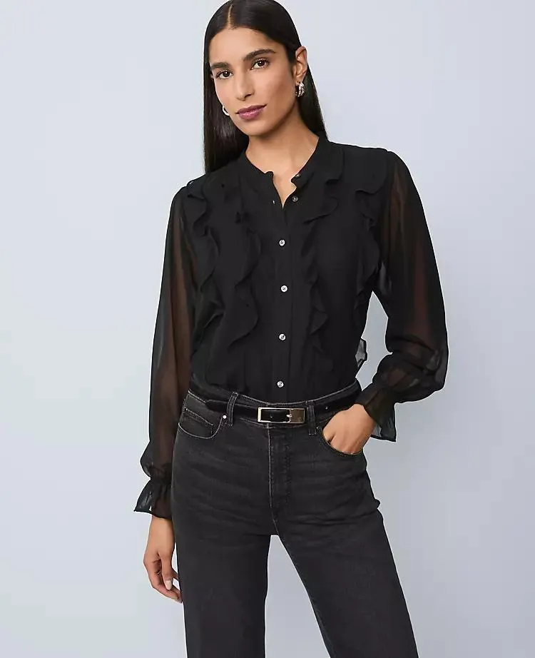 Ruffle Button Down Shirt