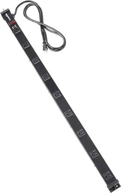 Amazon Basics Heavy Duty Rectangle Metal Surge Protector Power Strip with Mounting Brackets, 9 Outlet, 600-Joule (15A On/Off Circuit Breaker), Black