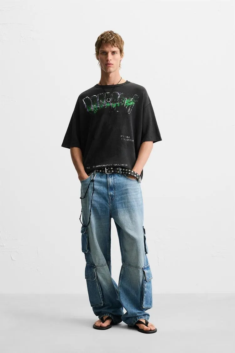 WASHED PRINT KNIT T-SHIRT