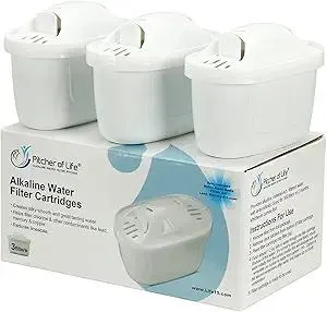 Pitcher of Life New & Improved 2024 - Alkaline Pitcher Replacement Water Filters - by Life Ionizers (Pack of 3)