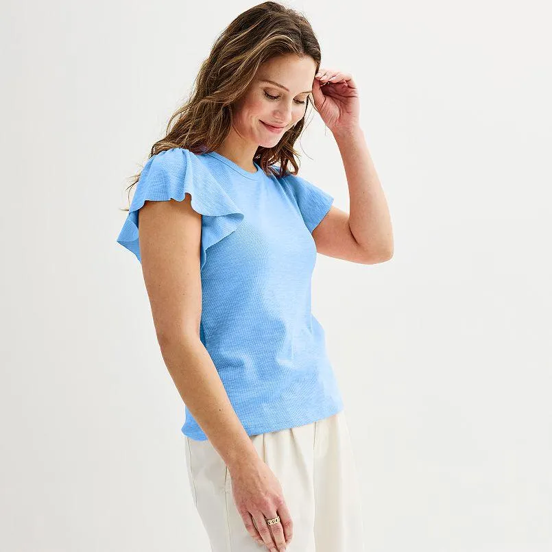 Women's Sonoma Goods For Life® Ribbed Flutter Sleeve Top