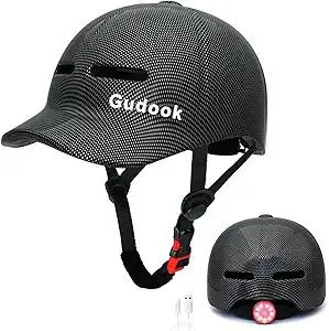 Bike Helmet Adult - Bicycle Helmets for Men Women - with LED Rear Lights - Baseball Cap Style Adjustable Scooter Helmets for City Road Commuter Cycling Biking Skating