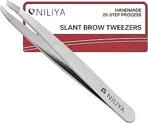 Tweezers for Women Facial Hair, Precision Slant Eyebrow Tweezers, Sharp Plucker for Remove Hair and Blackhead, With Travel Case (Silver)