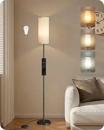 64.4” Dimmable Floor Lamp for Living Room with Remote and Foot Switch, Corner Floor Lamp for Bedroom, 10W 900LM LED Bulb Included, Modern Standing Tall Lamp, 3000K-6500K, Beige Linen Shade, FCC Listed