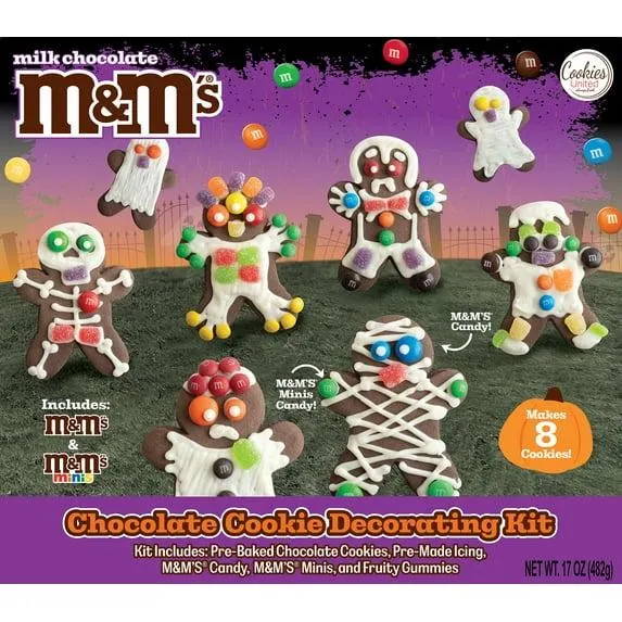 M&M Halloween Chocolate Cookie Decorating Kit with Pre-Baked Cookies, 17oz, 8 Count