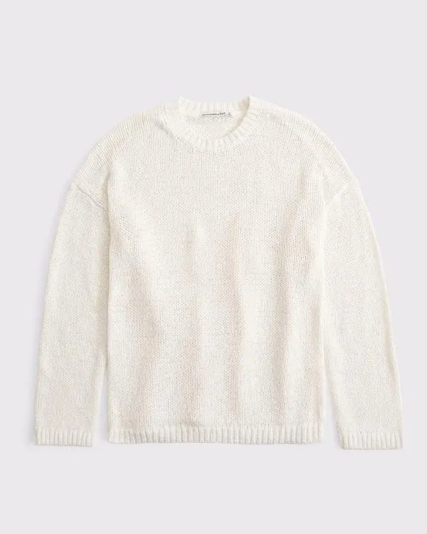 Open-Stitch Textural Crew Sweater