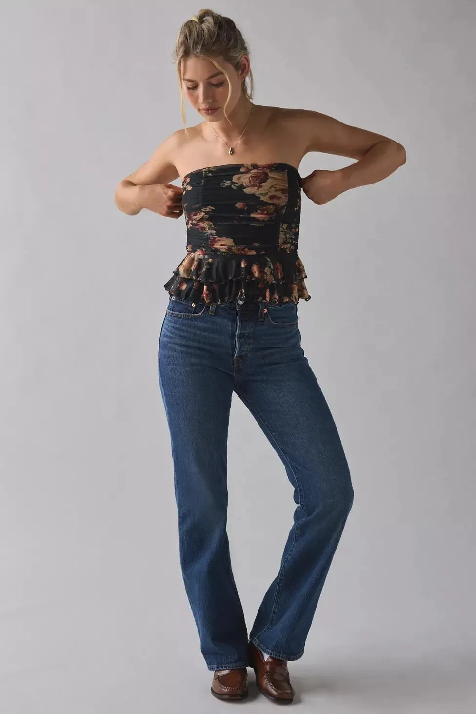 Kimchi Blue Mia Mesh Tiered Strapless Peplum Top