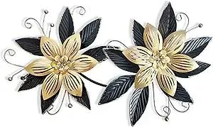 LIFFY Black Gold Metal Flowers Wall Decor,15" 3D Multi-layer Modern Floral Art, Rustic Distressed Hanging Decor for Indoor, Bedroom Living Room Garden Patio, Home Decoration Accent