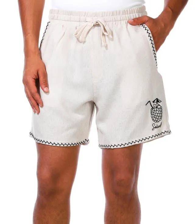 Malibu Mens Linen Like Embroidered Shorts