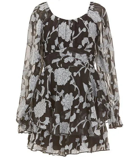 Big Girls Blouson-Sleeve Floral Jacquard Chiffon Romper