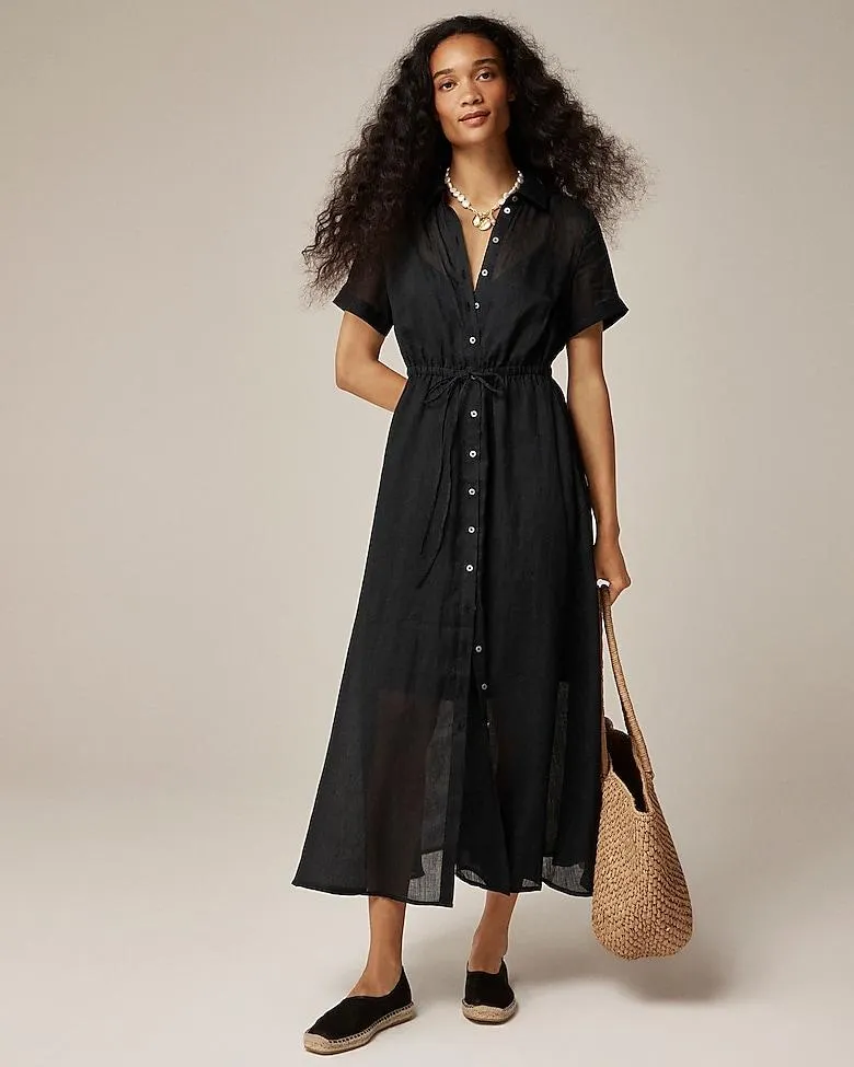 Cerise shirt-dress in ramie