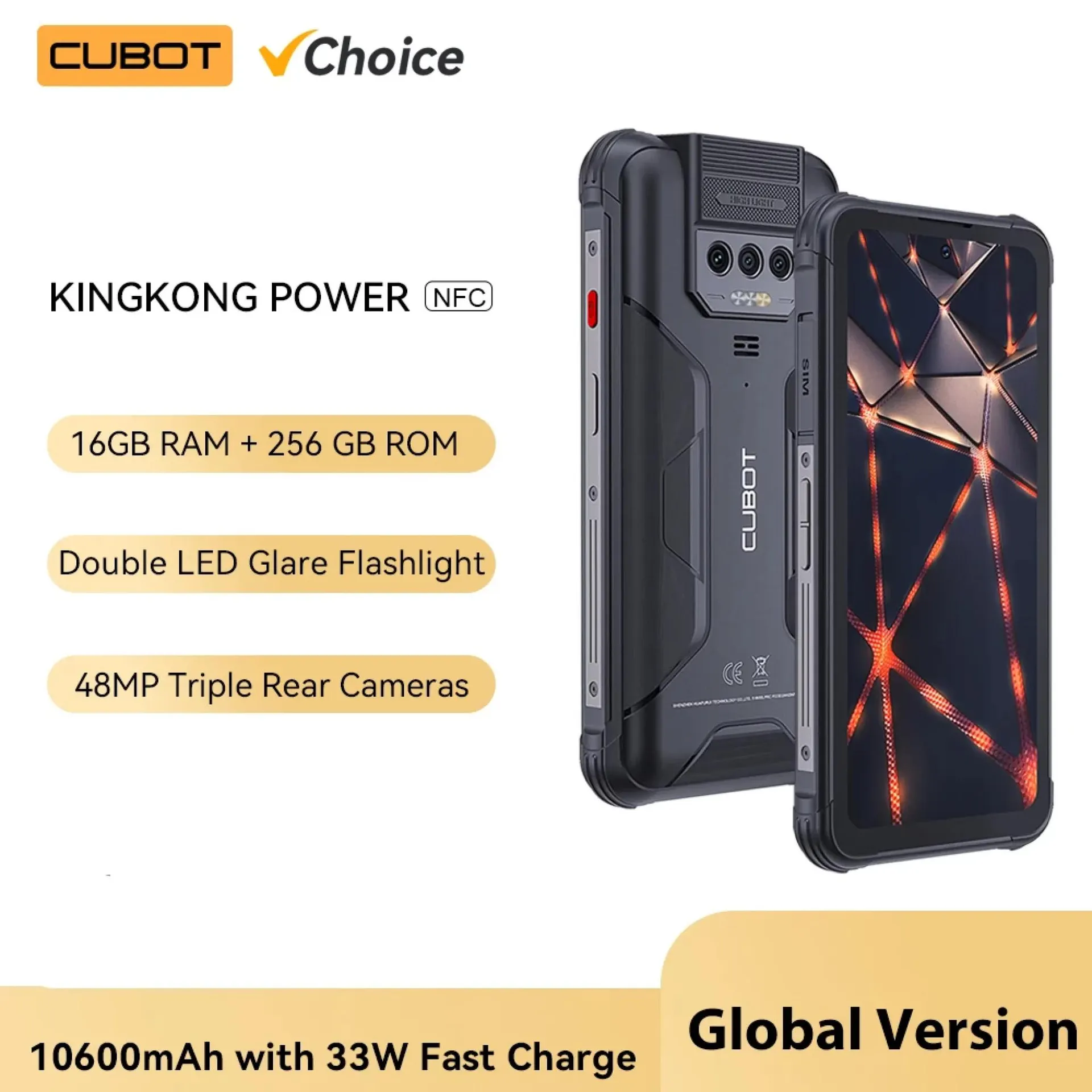[Opción] Cubot KingKong Power, Smartphone resistente al agua Android 13, 8 GB + 256 GB, 10600 mAh, carga rápida de 33 W, NFC, 6.5″ FHD+, GPS