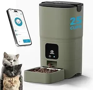 PAPIFEED Automatic Cat Feeder Upgrade, Smart Cat Feeder 6L - APP/Alexa Control, Dual Power Supply, Anti-chewing Cord, Stainless Steel Bowl, Anti-chewing Design for Cats and Small/Medium Dogs (Greener)
