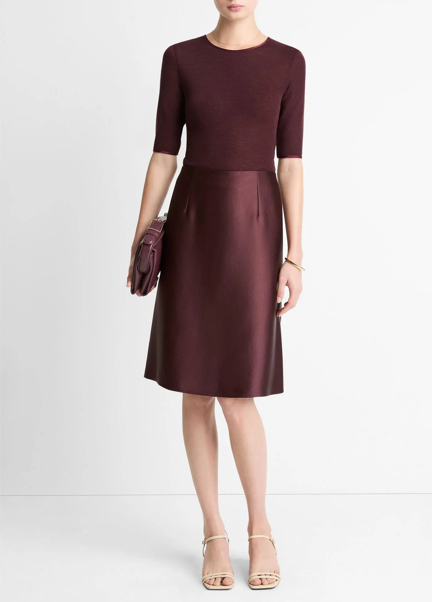 Satin A-Line Knee Skirt