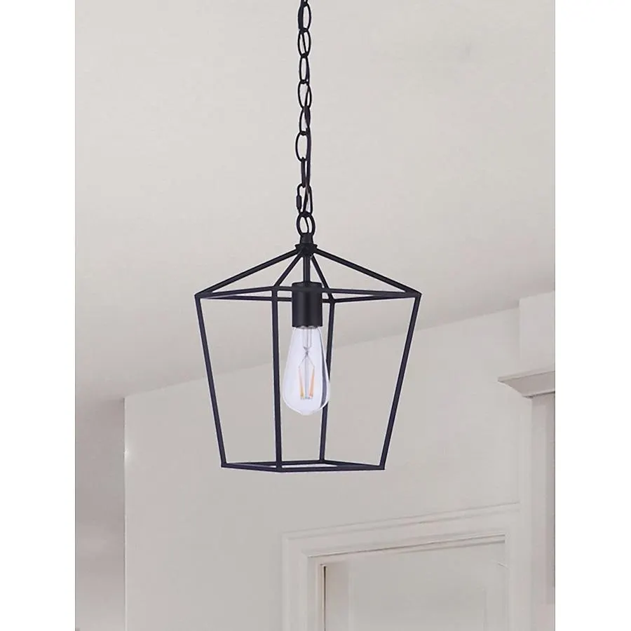 allen + roth 1 -Light Matte Black Transitional Geometric Mini Indoor/Outdoor Hanging Pendant light
