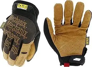 Mechanix Wear Original Leather Gloves - Durable Synthetic Leather Gloves for Protecting Hands - Comfort Fit - Breathable - Abrasion Resistant - Machine Washable - Brown/Black - Large