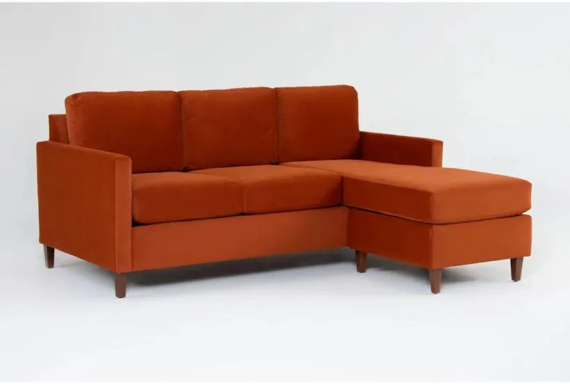 Santana Burnt Sienna Velvet Fabric 78" Sofa With Reversible Chaise