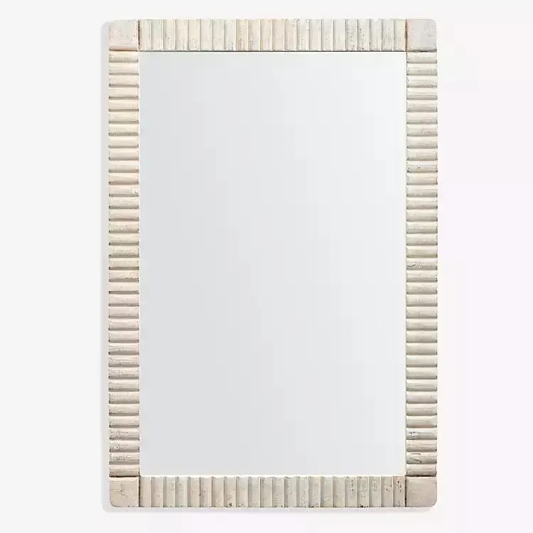 Whitewashed Ribbed Mango Wood Wall Mirror